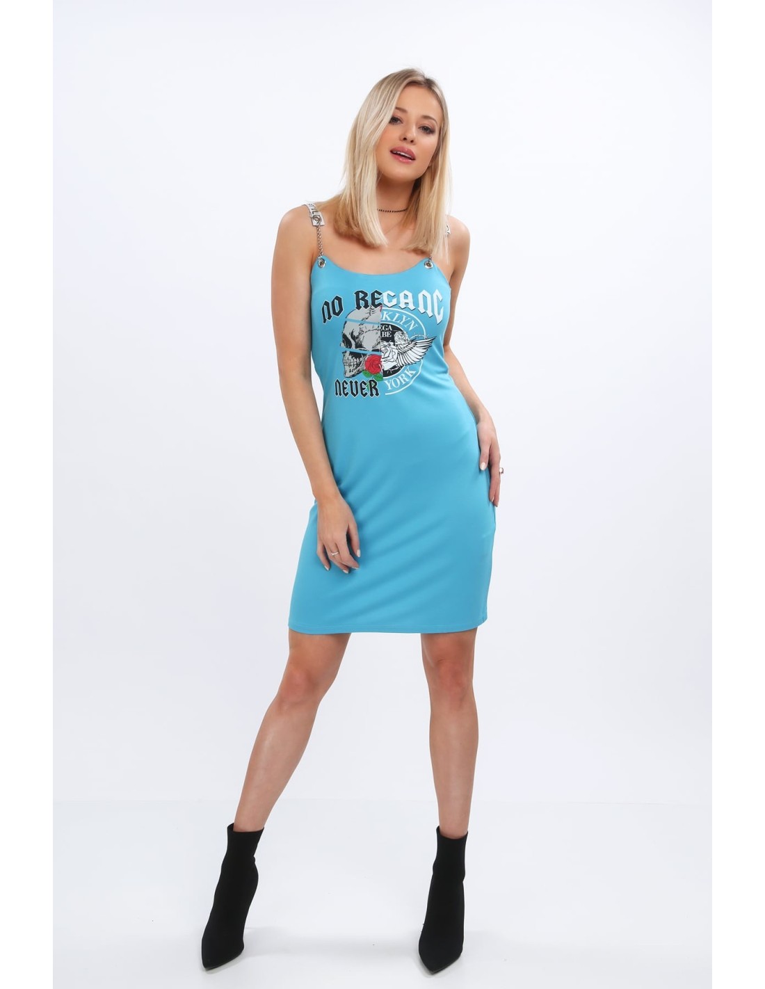 Blaues Kleid mit taillierter Applikation MP62114 – Online-Shop – Boutique